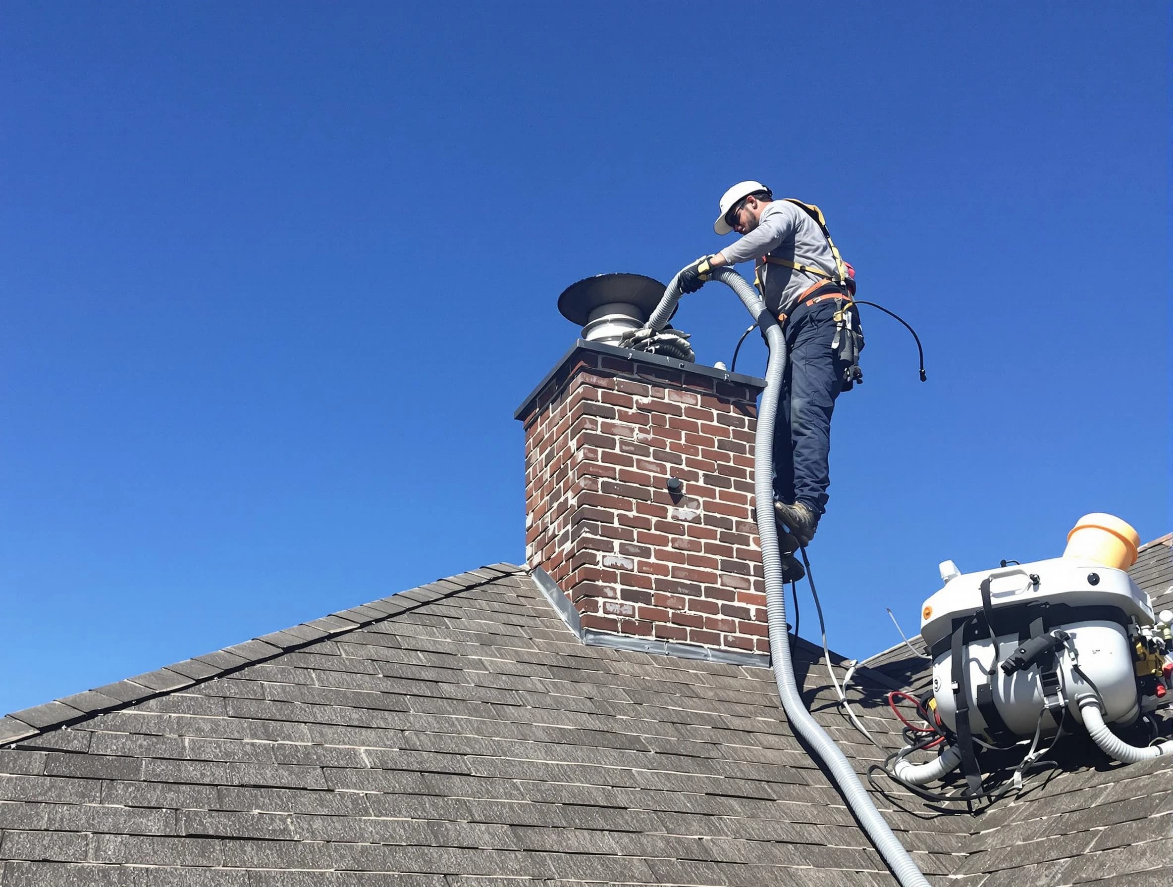 Dedicated Highland Chimney Sweep team member cleaning a chimney in Highland, UT