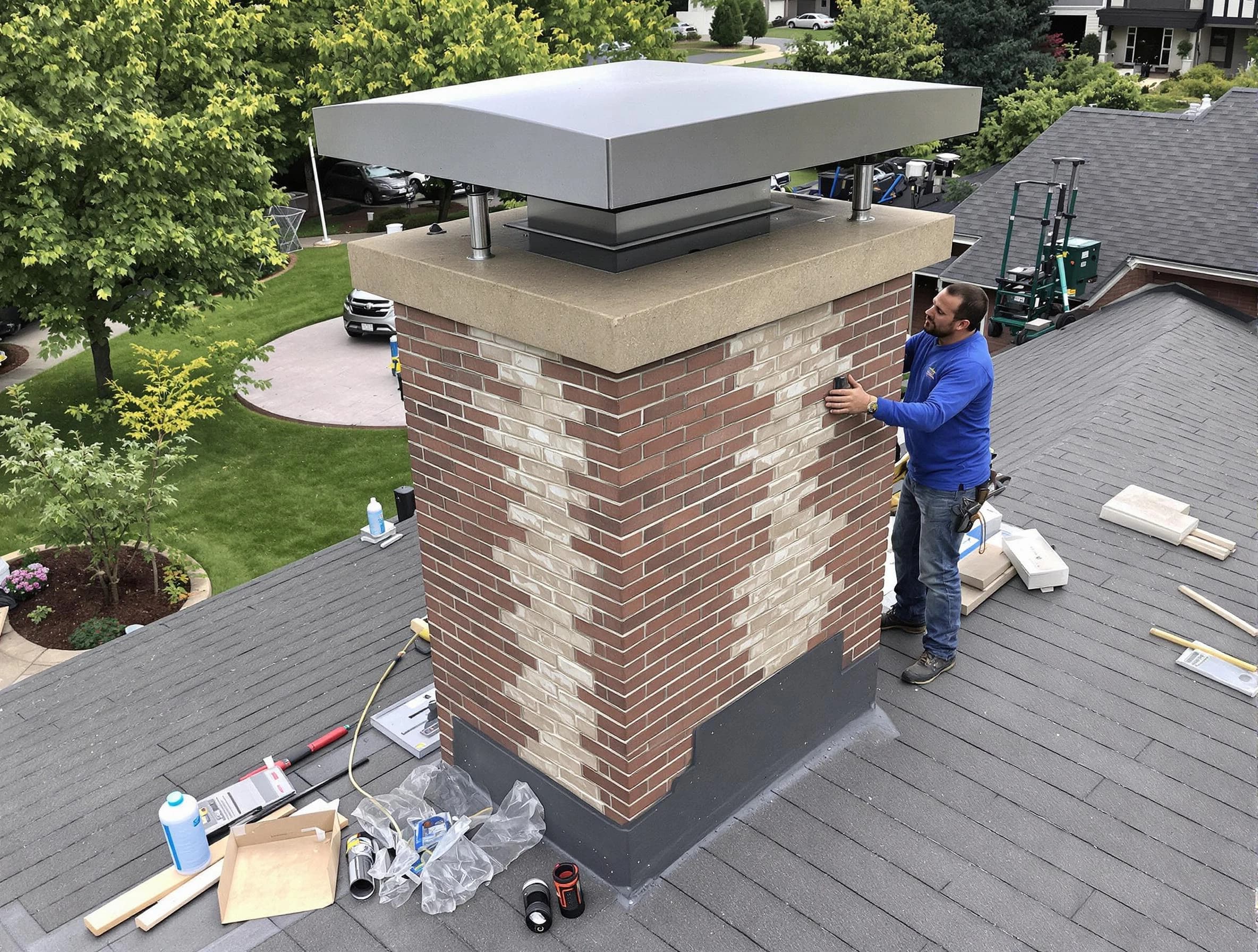 Highland Chimney Sweep team working on a custom chimney remodel in Highland, UT