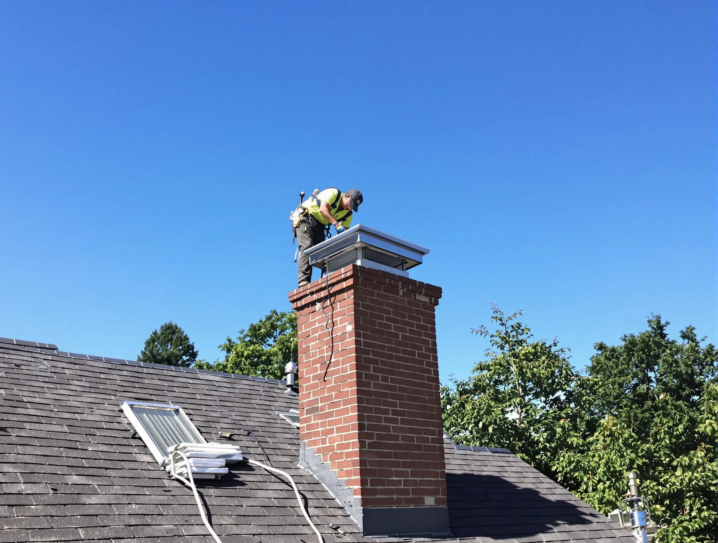 Highland Chimney Sweep technician measuring a chimney cap in Highland, UT